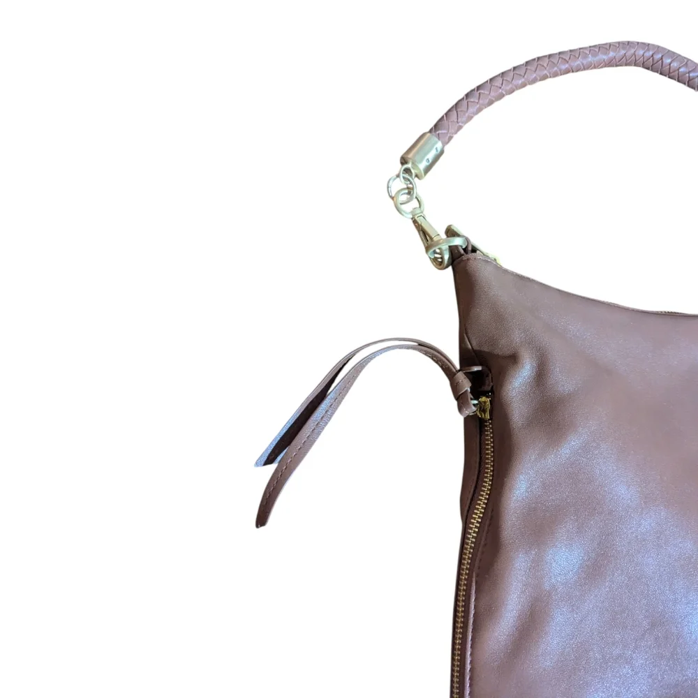 Soft Vegan Leather Braided Handle Slouchy Light Brown conceal And Carry Bag